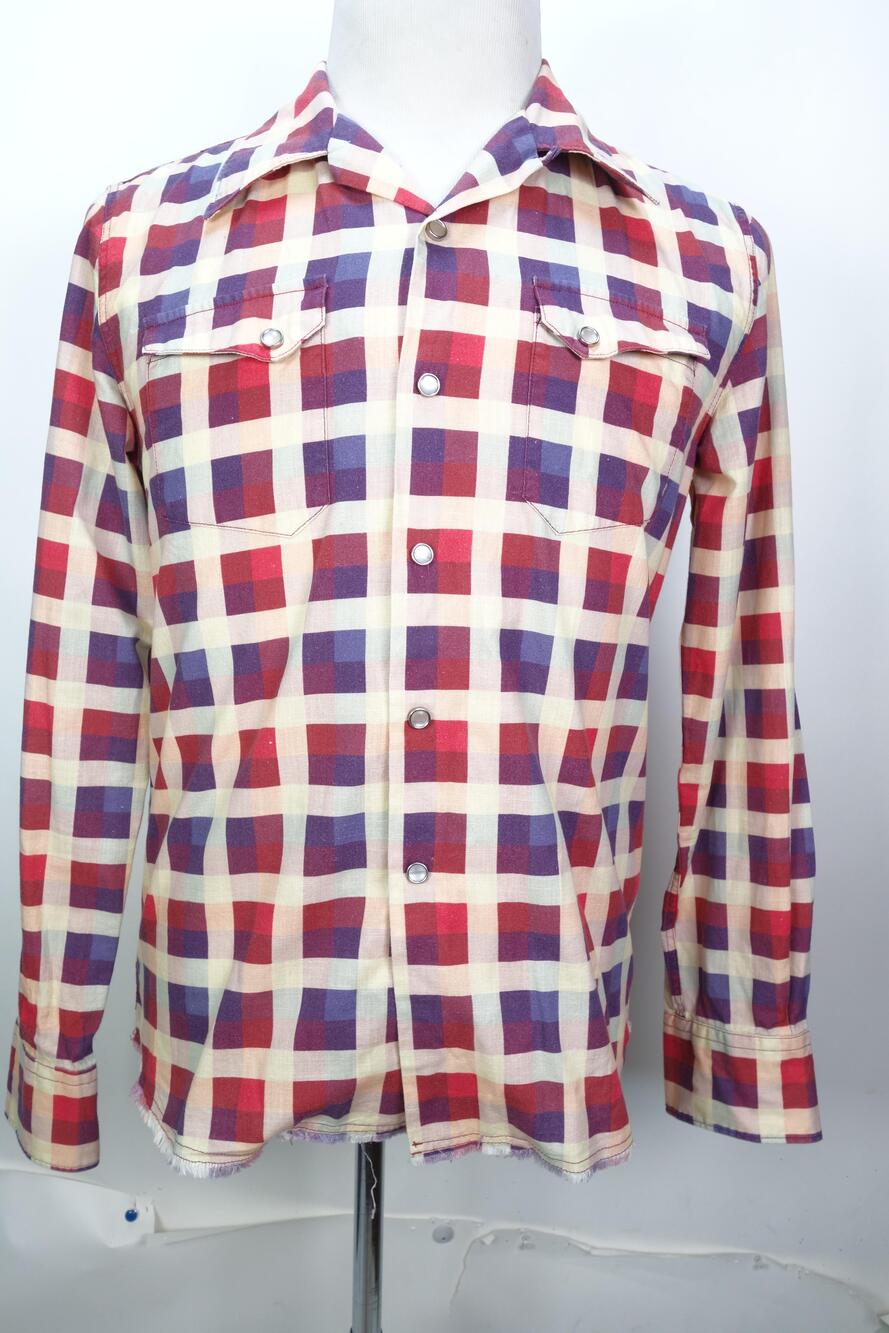 Levi Strauss LVC Short Horn Tag Western Shirt Mens Small Plaid Pearl Snap